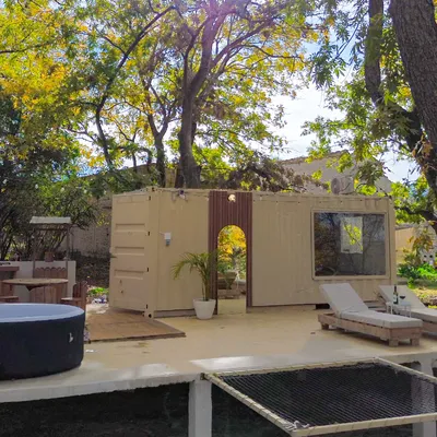 Viajando x mexico glamping contenedor japandi parras coah. terraza jacuzzi